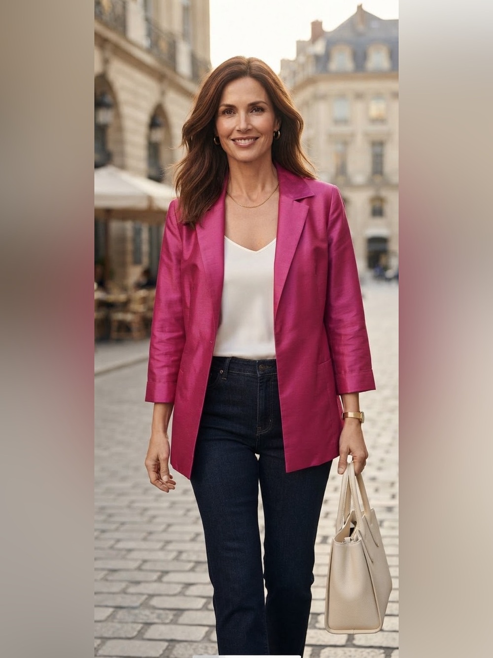 Chicos Subtle Shine Shantung Topper Jacket Summer Berry Pink Sz 1P (8/10P) Blaze